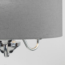 Valuelights Rocha Modern Chrome 3 Way Curved Arm Grey Linen Slimline Drum Ceiling Light Pendant - Led Candle Bulbs 3000K - thumbnail 5