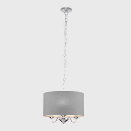 Valuelights Rocha Modern Chrome 3 Way Curved Arm Grey Linen Slimline Drum Ceiling Light Pendant - Led Candle Bulbs 3000K - thumbnail 2