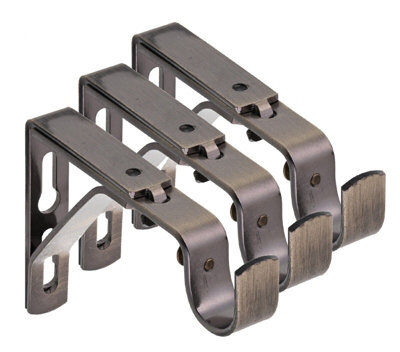 Lister Cartwright 19mm Curtain Pole Ends Brackets With Adjustable Screws Metal Finish (Pack Of 3)