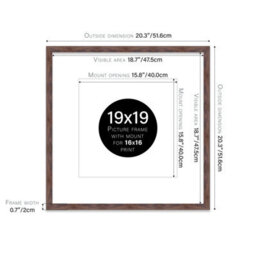 "19X19"" Walnut Picture Frame - 19X19"" Square Frame With 16X16"" Mount For 19X19""/16X16"" Pictures Moderrn Style Thin Edge, 1 Pack" - thumbnail 2
