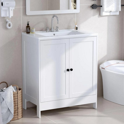 760mm Freestanding Vanity Unit With Basin Bathroom Sink Cabinet White Modern - image 1