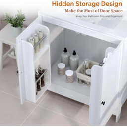 760mm Freestanding Vanity Unit With Basin Bathroom Sink Cabinet White Modern - thumbnail 5