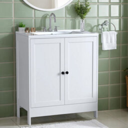 760mm Freestanding Vanity Unit With Basin Bathroom Sink Cabinet White Modern - thumbnail 3