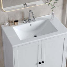 760mm Freestanding Vanity Unit With Basin Bathroom Sink Cabinet White Modern - thumbnail 6
