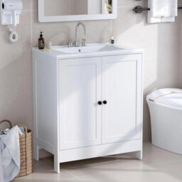 760mm Freestanding Vanity Unit With Basin Bathroom Sink Cabinet White Modern - thumbnail 1