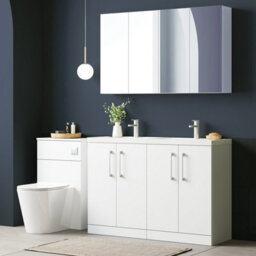 Balterley Bramshall 1200mm Floor Standing 4 Door Vanity Unit With Double Basin & Handles For Modern Bathroom Storage - Gloss White - thumbnail 3