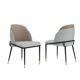 Fativo  Set Of 2 Dining Microfiber Leather Chairs Streamlined Frame Occasional Chair (H)805 (W)520 (D)500mm, Off-White And Grey - thumbnail 3