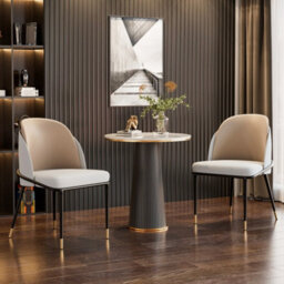 Fativo  Set Of 2 Dining Microfiber Leather Chairs Streamlined Frame Occasional Chair (H)805 (W)520 (D)500mm, Off-White And Grey - thumbnail 6