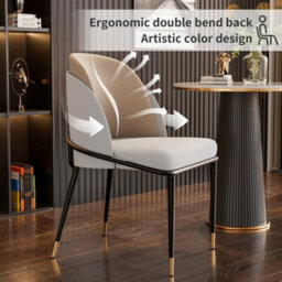 Fativo  Set Of 2 Dining Microfiber Leather Chairs Streamlined Frame Occasional Chair (H)805 (W)520 (D)500mm, Off-White And Grey - thumbnail 9
