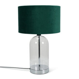 Valuelights Jessy Glass And Silver Chrome Metal Bedside Table Lamp With A Forest Green Velvet Lampshade - thumbnail 2