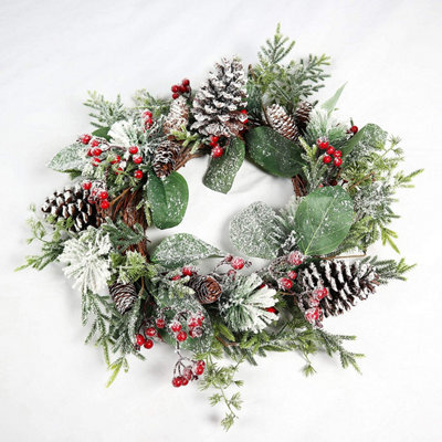 Shatchi 60Cm Frosty Green Christmas Wreath - image 1
