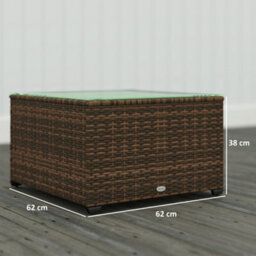 Outsunny Outdoor Coffee Table With Glass Top, Rattan Side Table, Brown - thumbnail 3
