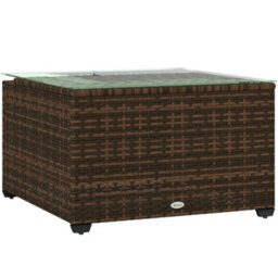 Outsunny Outdoor Coffee Table With Glass Top, Rattan Side Table, Brown - thumbnail 2
