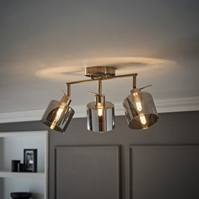 Valuelights Demi Brushed Chrome And Smoked Glass 3 Way Bar Ceiling Spotlight - image 1