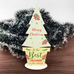 Red Ocean Christmas Gift For Colleague Wooden Christmas Tree Decoration