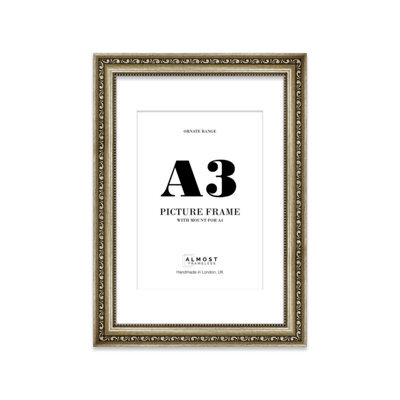 A3 Champaign Ornate Picture Frame (42 X 29.7Cm) With Mount For A4 Poster, Photo, Artwork, Gallery Wall Or Print