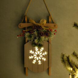 Christmas Tree World Battery-Operated 55Cm Grey Decorative Wooden Sled - Snowflake Design - thumbnail 3