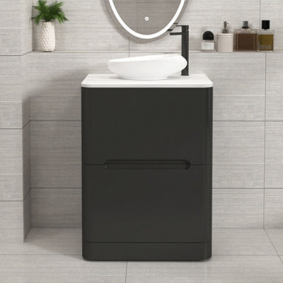 Royal Bathrooms Venice 600mm Matt Nocturne Black Freestanding Bathroom Countertop Vanity Unit 2 Drawer With Nova Basin - image 1