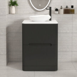 Royal Bathrooms Venice 600mm Matt Nocturne Black Freestanding Bathroom Countertop Vanity Unit 2 Drawer With Nova Basin - thumbnail 1