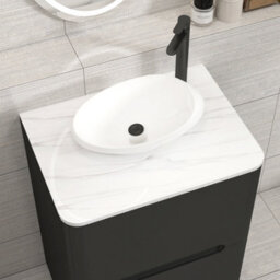 Royal Bathrooms Venice 600mm Matt Nocturne Black Freestanding Bathroom Countertop Vanity Unit 2 Drawer With Nova Basin - thumbnail 6