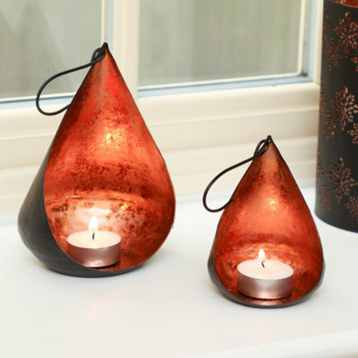 Dibor Set Of 2 Hanging Tea Light Candle Holder Lanterns Copper Christmas Decoration Tealight Candle Holder - image 1