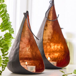 Dibor Set Of 2 Hanging Tea Light Candle Holder Lanterns Copper Christmas Decoration Tealight Candle Holder - thumbnail 3