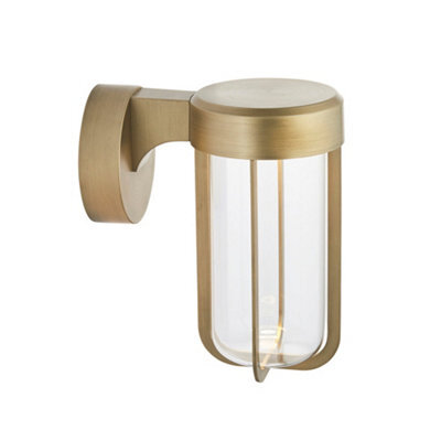Brushed Gold Outdoor Wall Light With Glass Shade - Ip44 Rated - Integrated Led - image 1