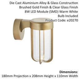 Brushed Gold Outdoor Wall Light With Glass Shade - Ip44 Rated - Integrated Led - thumbnail 2