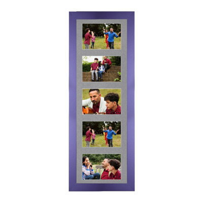 AK Frames 26X8 Purple Sleek Multi Photo Frame With Mid Grey Mount - Holds 5 Apertures (5X) 6X4 Photos - image 1