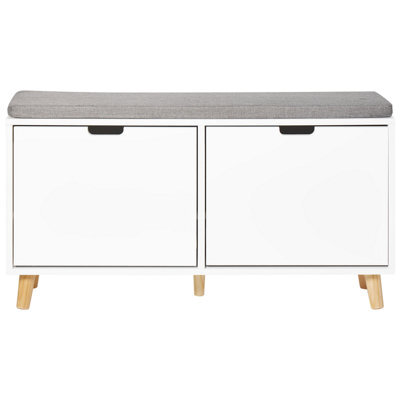 Wyld And Coco Nordichome White Mdf Shoe Storage Cabinet With Cushioned Seat, Two Compartments, W98 X D25 X H52Cm - image 1