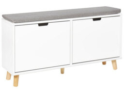 Wyld And Coco Nordichome White Mdf Shoe Storage Cabinet With Cushioned Seat, Two Compartments, W98 X D25 X H52Cm - thumbnail 3