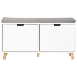 Wyld And Coco Nordichome White Mdf Shoe Storage Cabinet With Cushioned Seat, Two Compartments, W98 X D25 X H52Cm - thumbnail 1