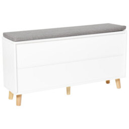 Wyld And Coco Nordichome White Mdf Shoe Storage Cabinet With Cushioned Seat, Two Compartments, W98 X D25 X H52Cm - thumbnail 6