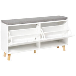 Wyld And Coco Nordichome White Mdf Shoe Storage Cabinet With Cushioned Seat, Two Compartments, W98 X D25 X H52Cm - thumbnail 5