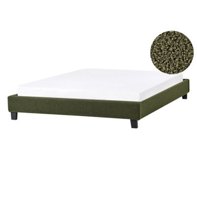 Beliani Bed Without Headboard Boucle Roanne 140 X 200 Cm (Eu Double) Dark Green - image 1