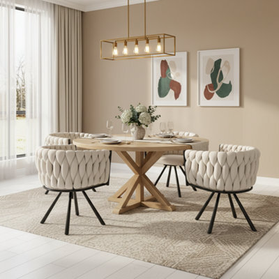 Matteo Set Of 4 Beige Velvet Swivel Dining Chairs - Modern Ergonomic Design With Steel Legs For Living Room & Dining - image 1