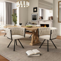 Matteo Set Of 4 Beige Velvet Swivel Dining Chairs - Modern Ergonomic Design With Steel Legs For Living Room & Dining - thumbnail 2