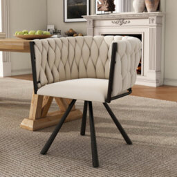 Matteo Set Of 4 Beige Velvet Swivel Dining Chairs - Modern Ergonomic Design With Steel Legs For Living Room & Dining - thumbnail 3