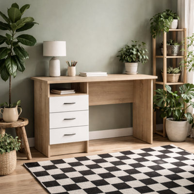 Wyld Haus Billabong Office Desk - Natural Oak Frame With 3 White Drawers - image 1