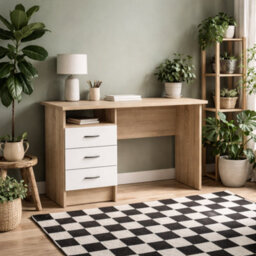 Wyld Haus Billabong Office Desk - Natural Oak Frame With 3 White Drawers - thumbnail 1