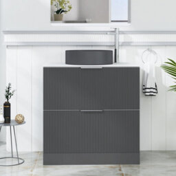 Royal Bathrooms Evora 800mm Graphite Grey Fluted Floor Standing Countertop Vanity Unit 2 Drawer With Art Round Basin - thumbnail 1