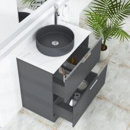 Royal Bathrooms Evora 800mm Graphite Grey Fluted Floor Standing Countertop Vanity Unit 2 Drawer With Art Round Basin - thumbnail 3