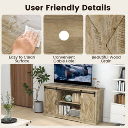 Costway 150Cm Media Entertainment Center Tv Stand Cabinet For 65 Inch Tvs-Grey - thumbnail 7