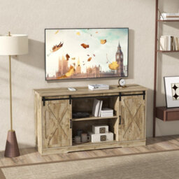 Costway 150Cm Media Entertainment Center Tv Stand Cabinet For 65 Inch Tvs-Grey - thumbnail 3