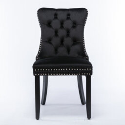 HomeTouch Set Of 4 Lux Black Velvet Upholstered Kitchen Dining Chairs With Pull Knocker Wing Back Bedroom Office Chairs - thumbnail 6