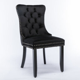 HomeTouch Set Of 4 Lux Black Velvet Upholstered Kitchen Dining Chairs With Pull Knocker Wing Back Bedroom Office Chairs - thumbnail 5