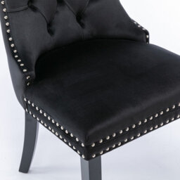 HomeTouch Set Of 4 Lux Black Velvet Upholstered Kitchen Dining Chairs With Pull Knocker Wing Back Bedroom Office Chairs - thumbnail 9