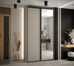 Arte Dakota Iii Sleek Cashmere Sliding Door Wardrobe 1400mm H2350mm D600mm - Two Doors, One Mirrored, Two Hanging Rails, Six Shelves - thumbnail 2