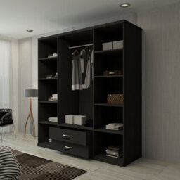 M N Furniture Ltd Wardrobe With Led Light Modern 4 Door Hinged Wardrobe Mirror And Drawers - Bedroom Cabinet (Black,171Cm) - thumbnail 3