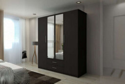 M N Furniture Ltd Wardrobe With Led Light Modern 4 Door Hinged Wardrobe Mirror And Drawers - Bedroom Cabinet (Black,171Cm) - thumbnail 1